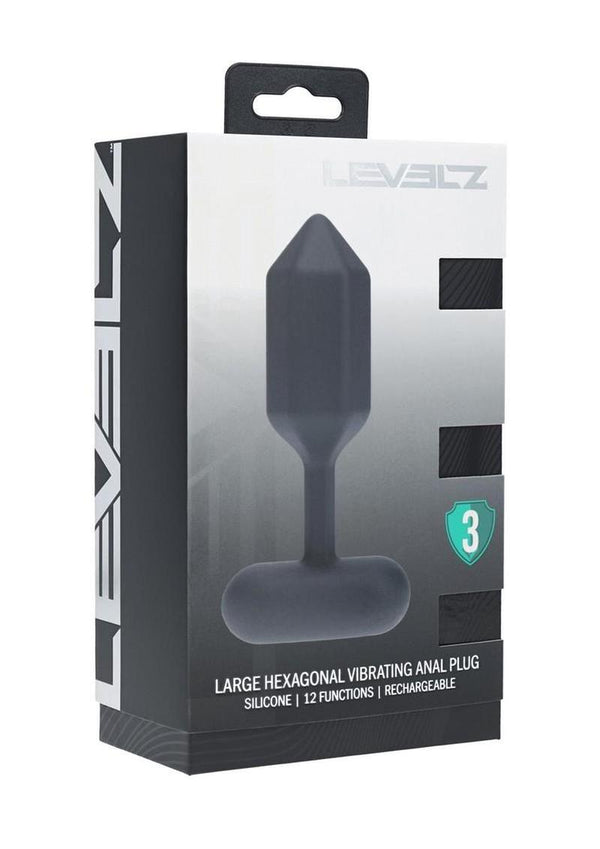 Levelz Hexagonal Vibrating Silicone Rechargeable Anal Plug - Large - Black