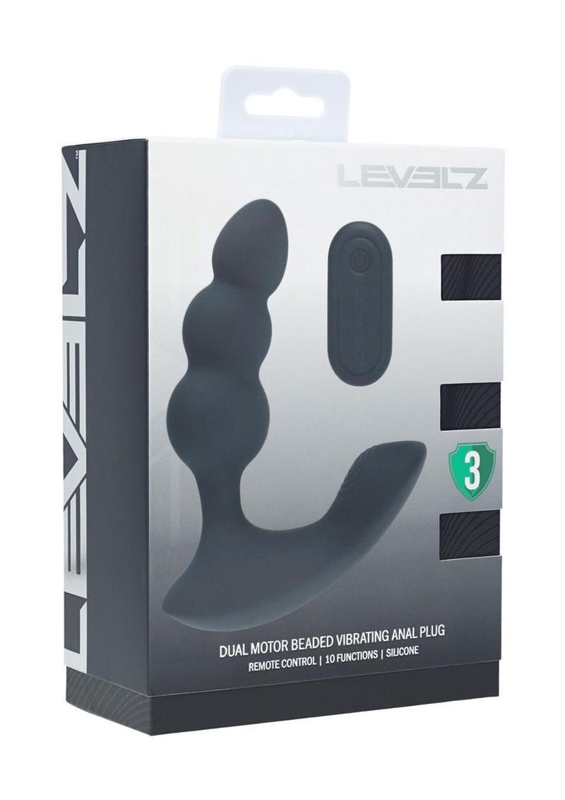 Levelz Dual Motor Beaded Vibrating Liquid Silicone Rechargeable Prostate Stimulator with Remote Control - Black