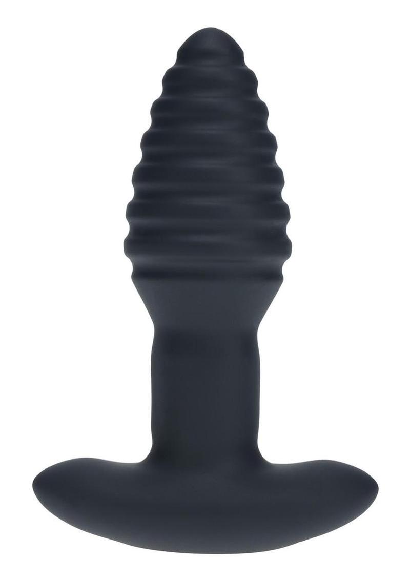 Levelz Vibrating & Rotating Ribbed Silicone Rechargeable Anal Plug with Remote Control - Black