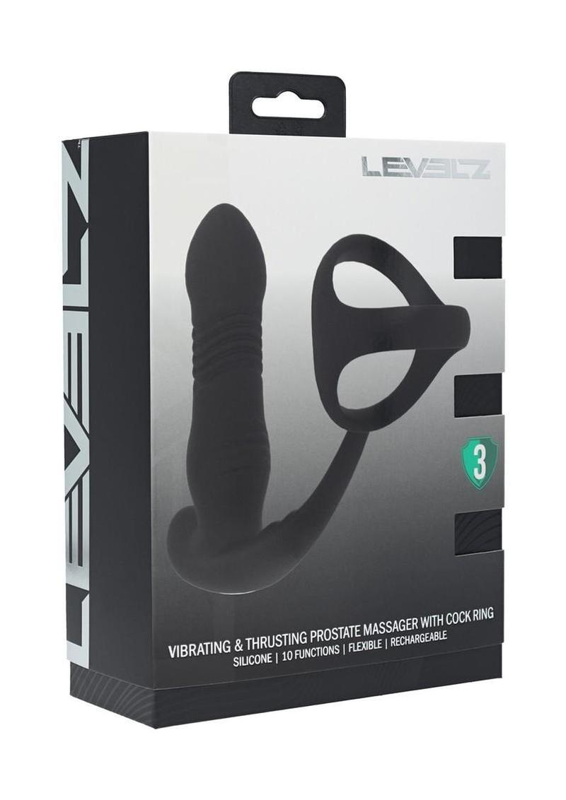 Levelz Vibrating & Thrusting Silicone Rechargeable Prostate Massager with Tri O Cock Ring - Black
