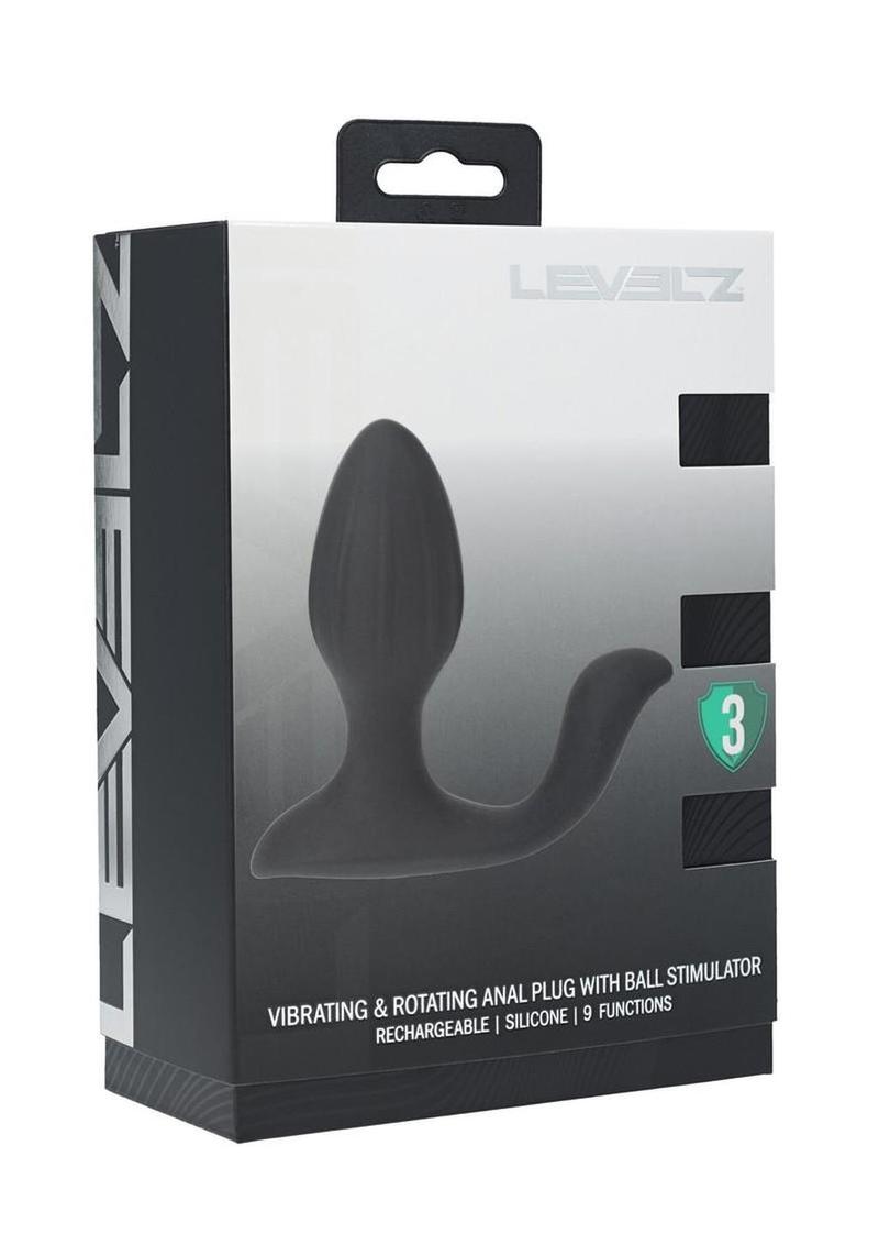 Levelz Vibrating & Rotating Silicone Rechargeable Anal Plug with Ball Stimulator - Black