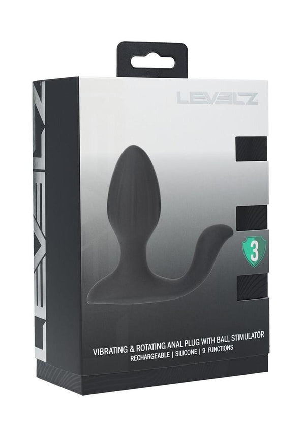 Levelz Vibrating & Rotating Silicone Rechargeable Anal Plug with Ball Stimulator - Black