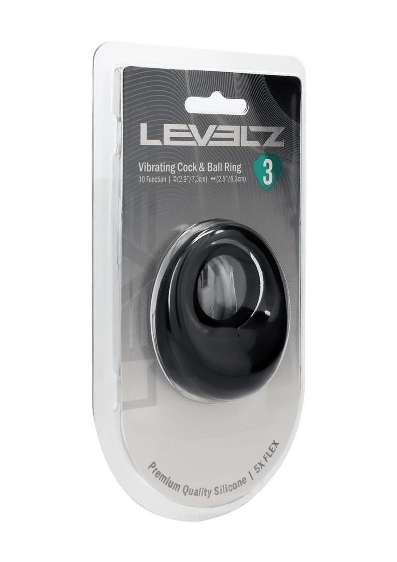 Levelz Vibrating Liquid Silicone Rechargeable Cock & Ball Ring - Black