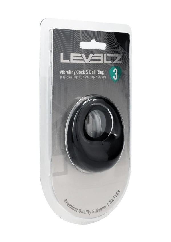 Levelz Vibrating Liquid Silicone Rechargeable Cock & Ball Ring - Black