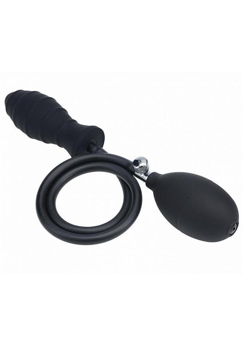 Levelz Ribbed Inflatable Silicone Anal Plug - Black
