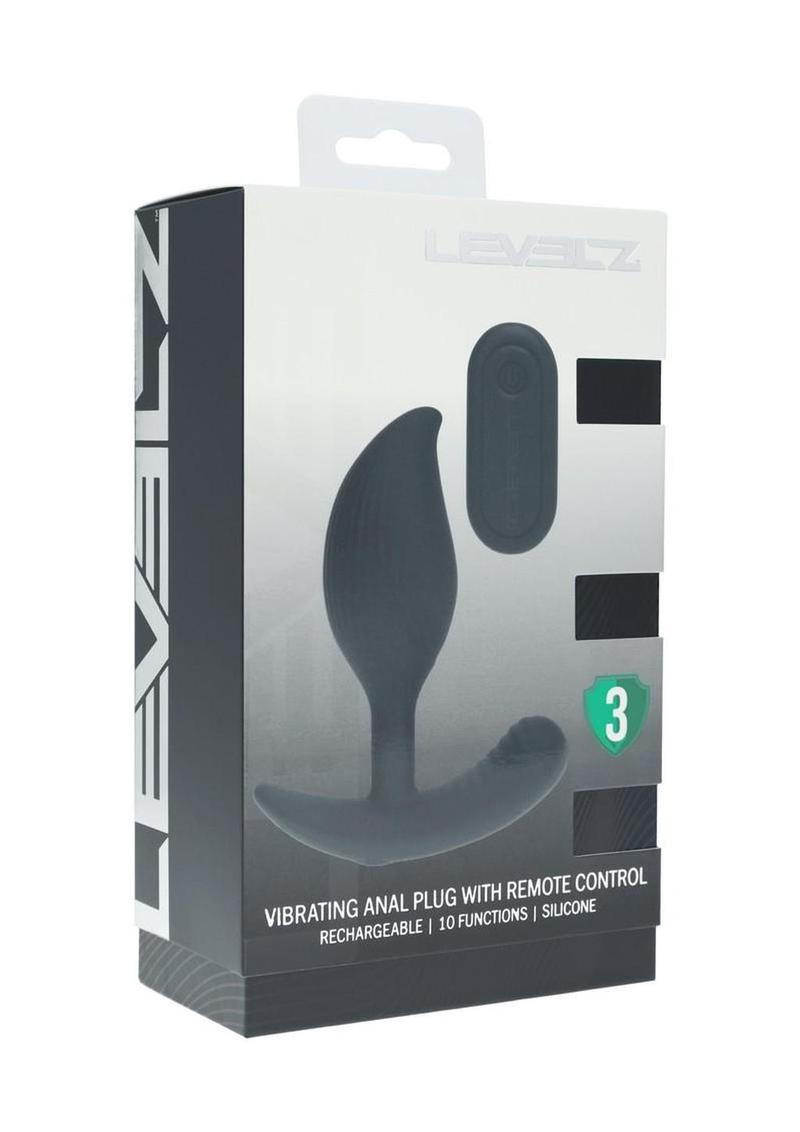 Levelz Vibrating Liquid Silicone Rechargeable Anal Plug with Remote Control - Black