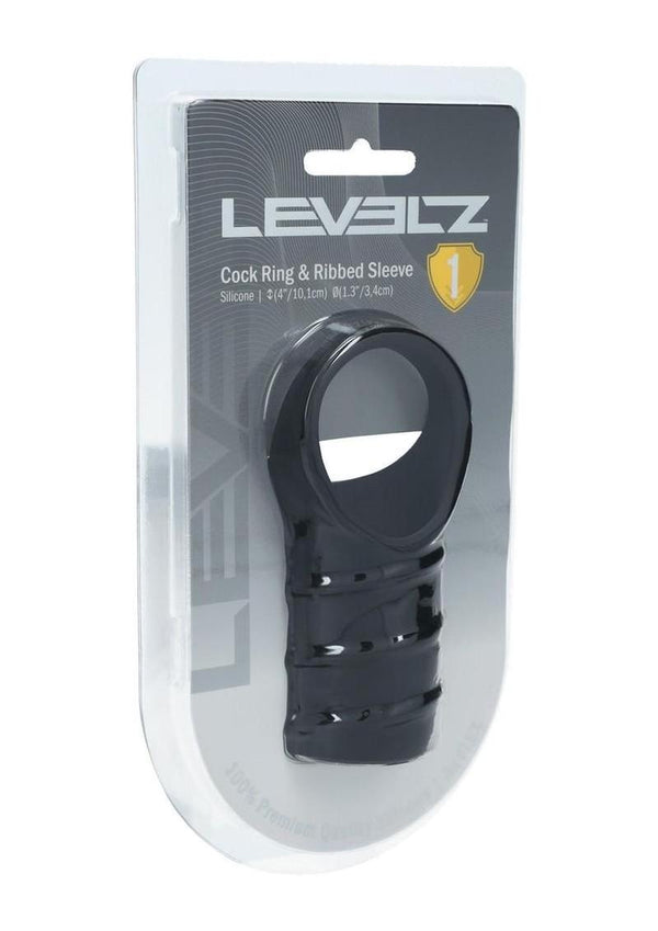 Levelz Silicone Cock Ring & Ribbed Sleeve - Black