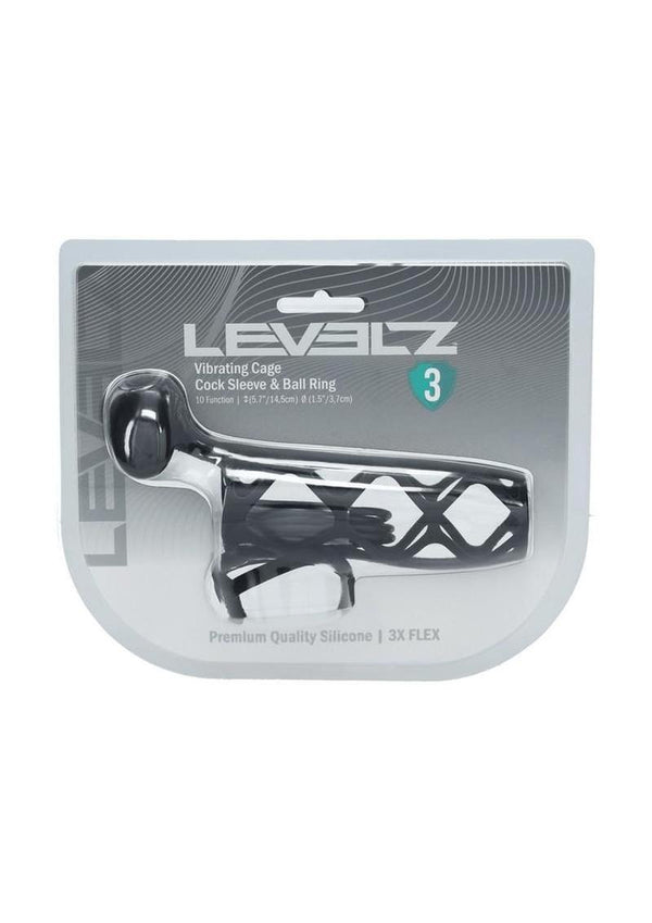 Levelz Vibrating Silicone Rechargeable Cock Cage & Ball Ring - Black