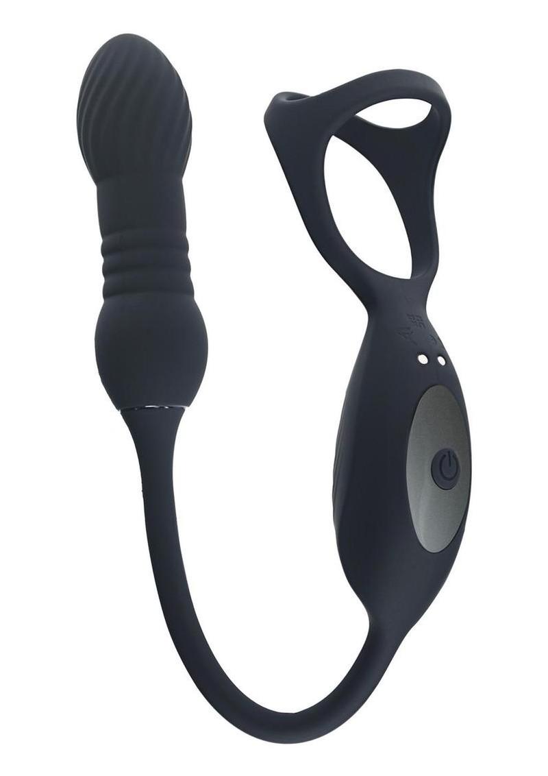 Levelz Vibrating & Thrusting Silicone Rechargeable Tri O Cock Ring with Prostate Stimulator - Black