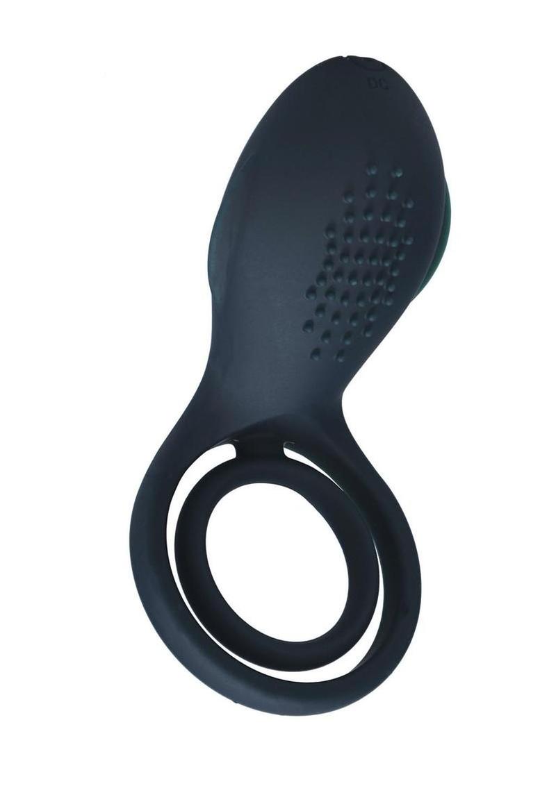 Levelz Vibrating Silicone Rechargeable Cock and Ball Ring with Winged Stimulator - Black
