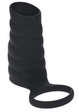 Levelz Vibrating Ribbed Silicone Cock Sleeve & Ball Ring - Black