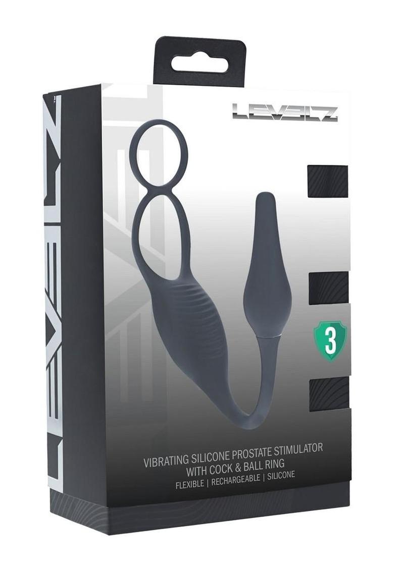 Levelz Vibrating Silicone Rechargeable Prostate Stimulator with Cock & Ball Ring - Black