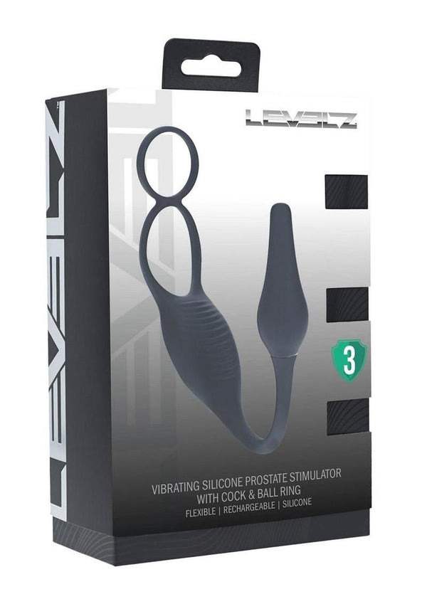 Levelz Vibrating Silicone Rechargeable Prostate Stimulator with Cock & Ball Ring - Black