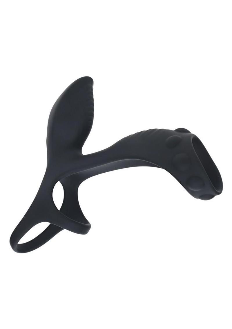 Levelz Vibrating Silicone Rechargeable Cock & Ball Ring with Shaft Loop - Black