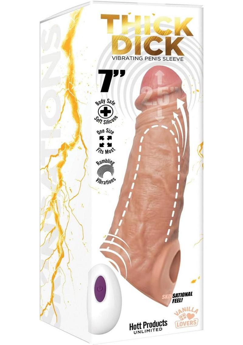 Thick Dick Vibrating Penis Silicone Sleeve 7in - Vanilla