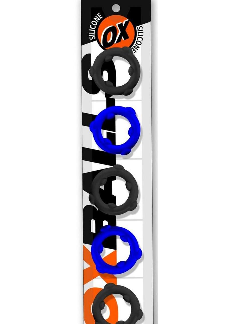 Oxballs Gearheads Silicone Spinner Cock Rings (5 Pack) - Blue/Black