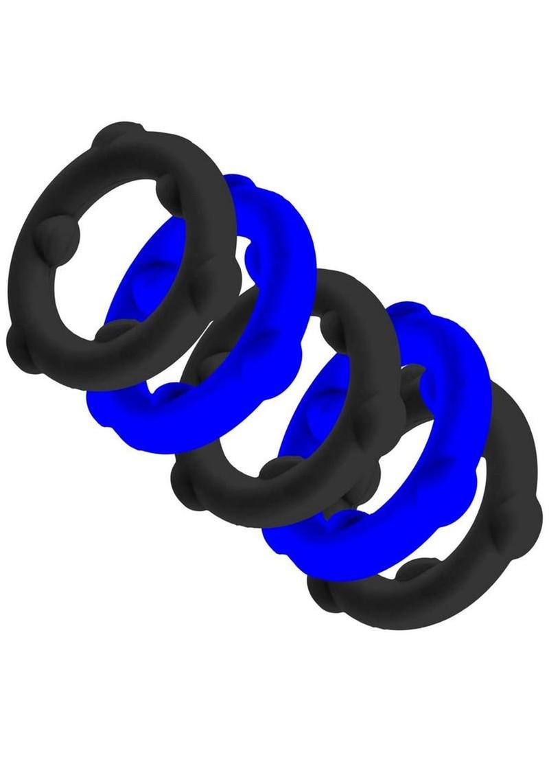 Oxballs Gearheads Silicone Spinner Cock Rings (5 Pack) - Blue/Black