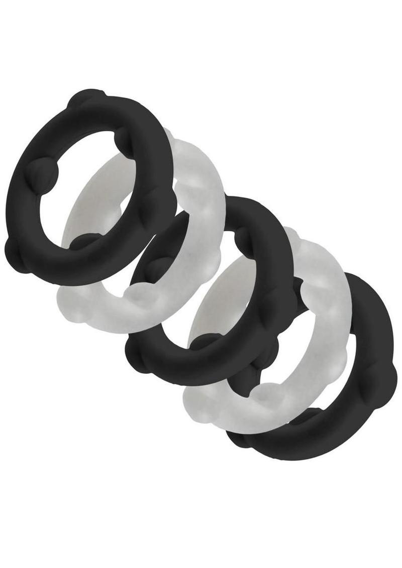 Oxballs Gearheads Silicone Spinner Cock Rings (5 Pack) - Black/Vapor
