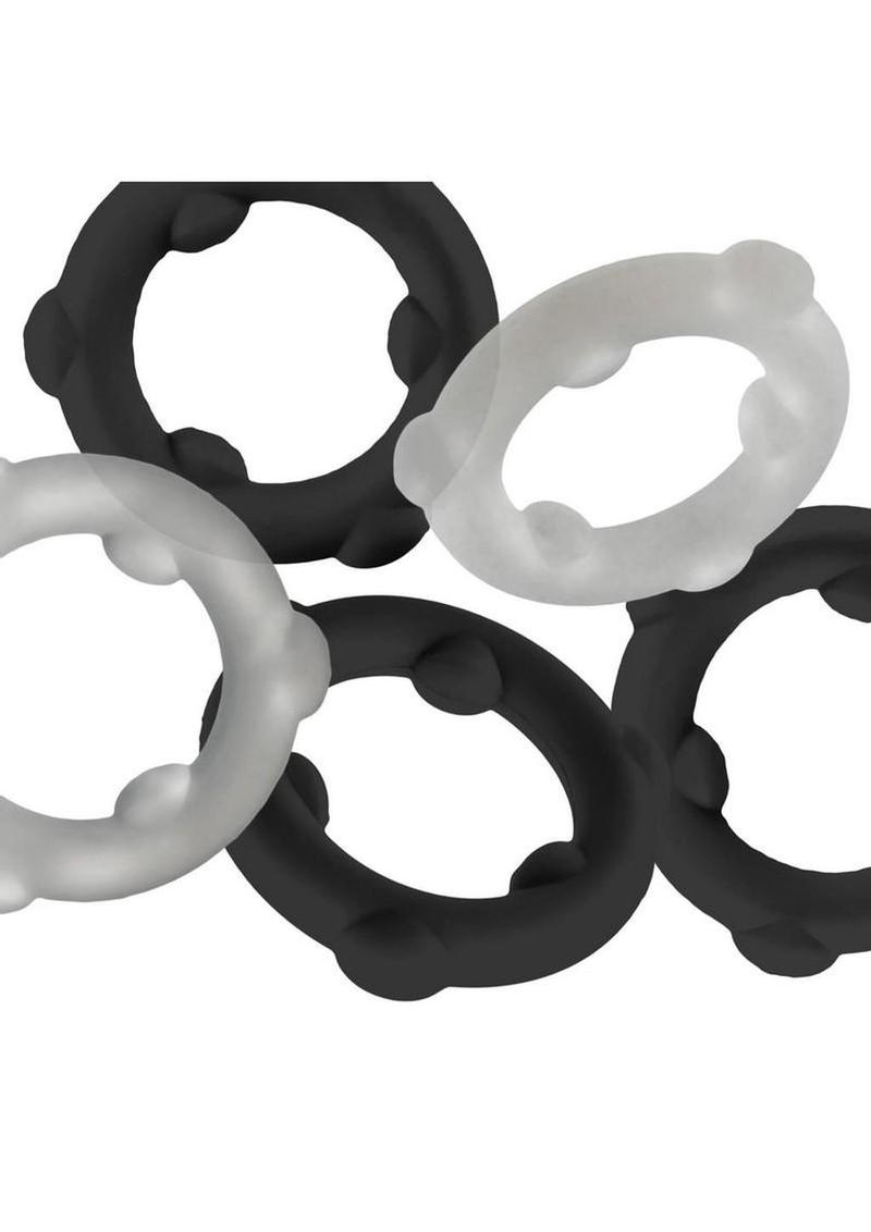 Oxballs Gearheads Silicone Spinner Cock Rings (5 Pack) - Black/Vapor