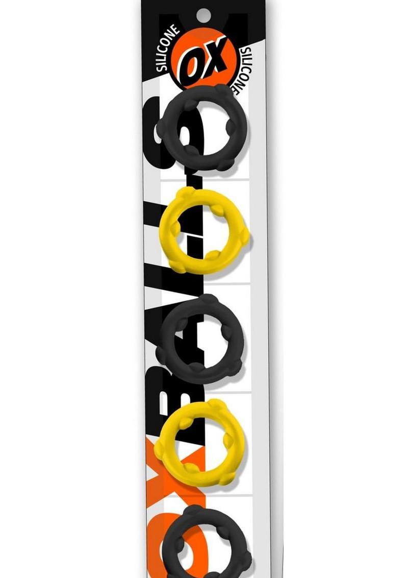 Oxballs Gearheads Silicone Spinner Cock Rings (5 Pack) - Yellow/Black