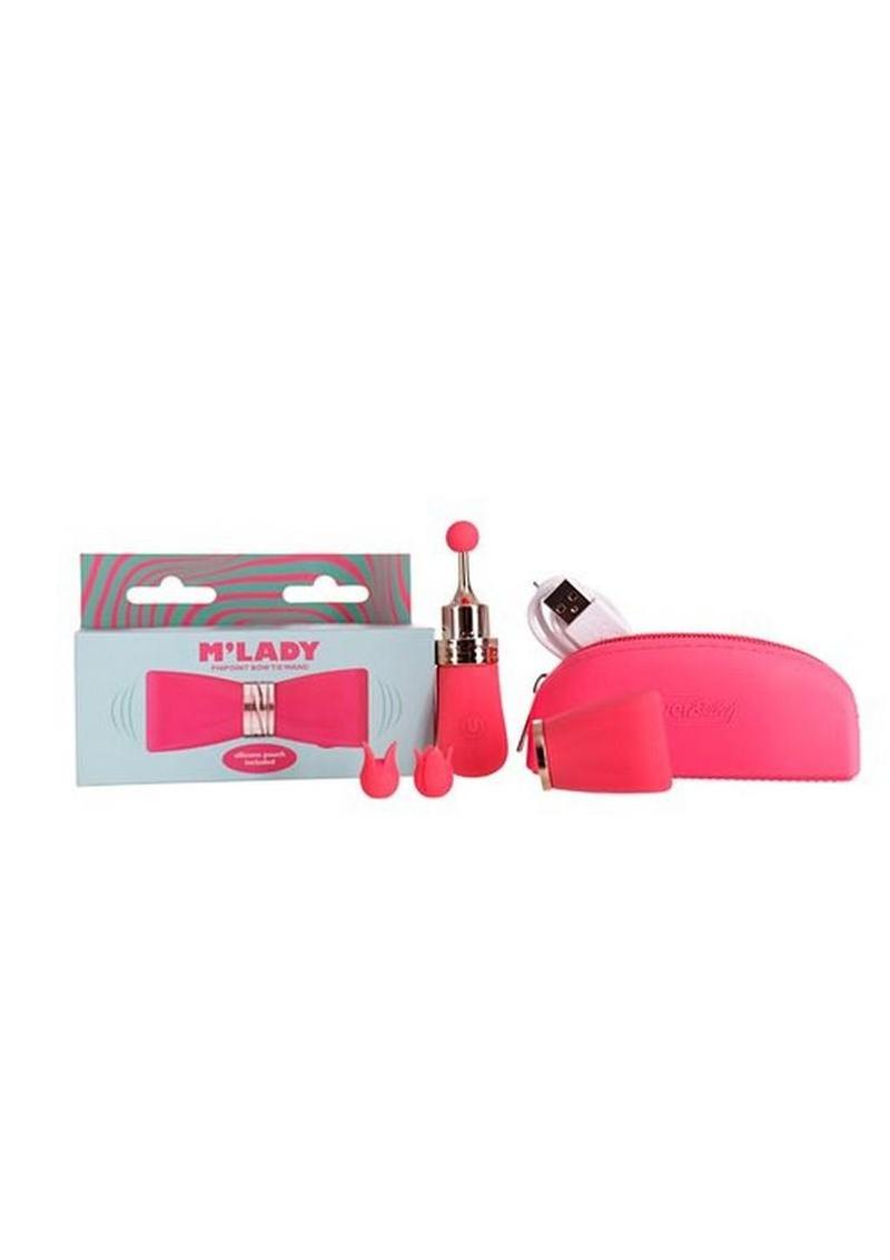 M'Lady Pinpoint Rechargeable Silicone Bow Tie Wand - Coral