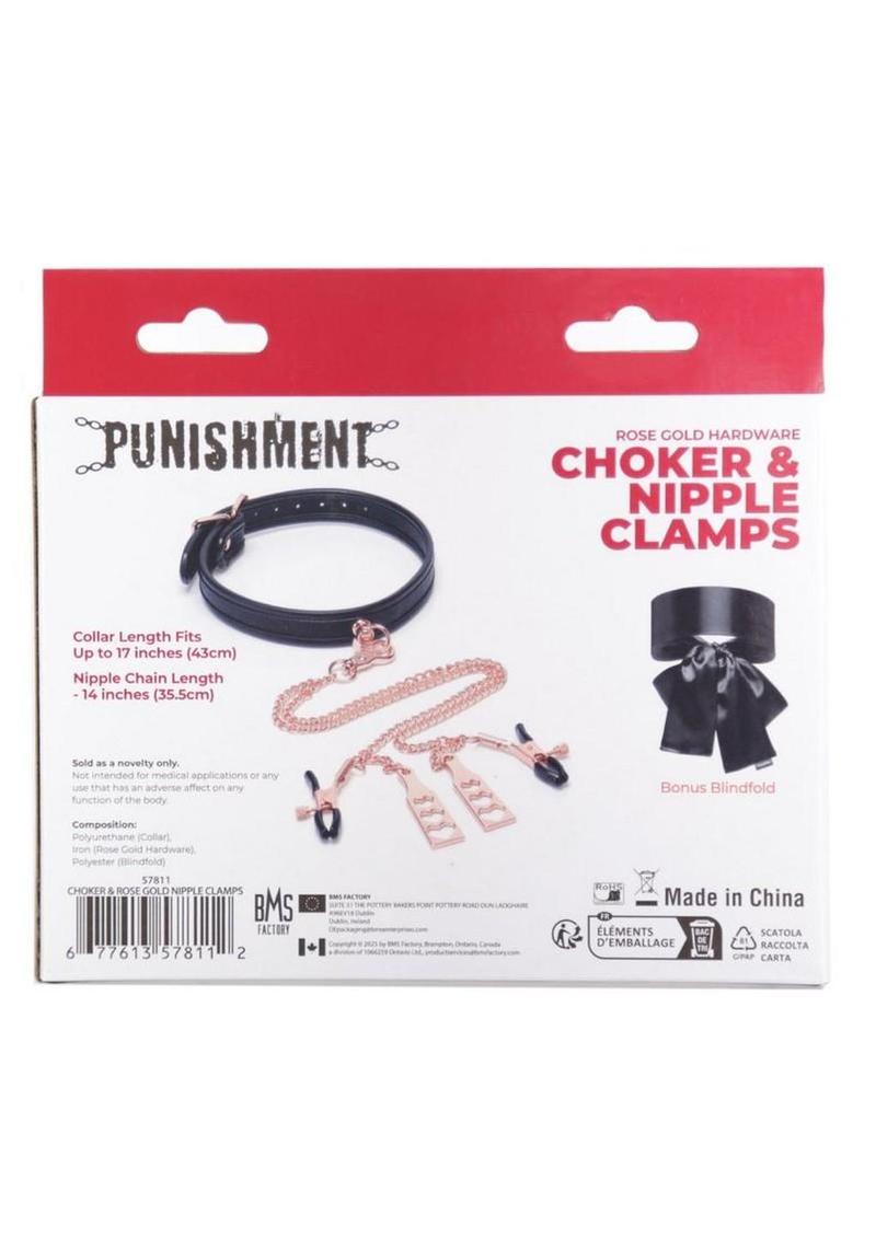 Punishment Choker & Nipple Clamps - Rose Gold
