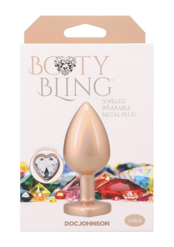 Booty Bling Heart Diamond Jeweled Wearable Metal Plug - Large - Gold