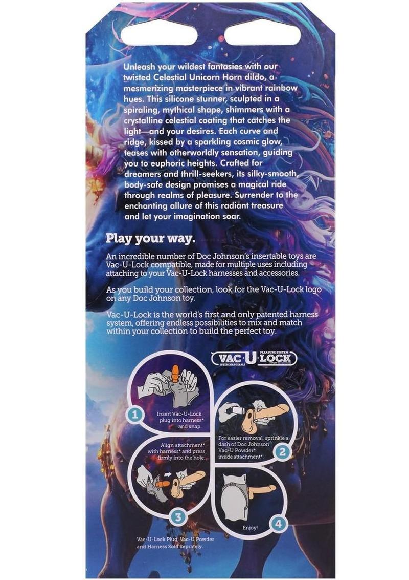 Vac-U-Lock Fantasy Fuckers Celestial Unicorn Horn Glow in the Dark Silicone Dildo - Multicolor
