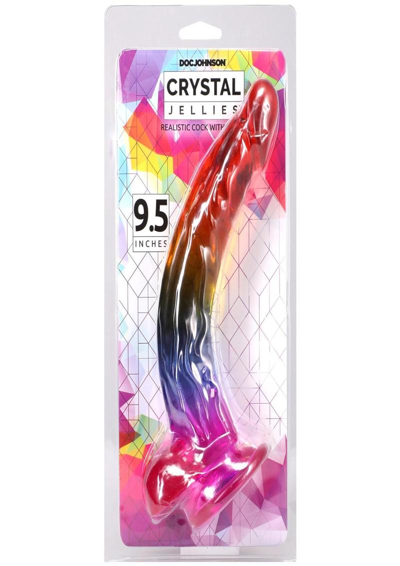 Crystal Jellies Realistic Dildo with Balls 9.5in - Rainbow