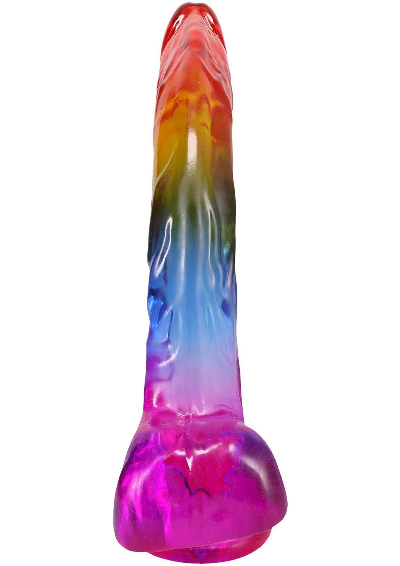 Crystal Jellies Realistic Dildo with Balls 9.5in - Rainbow