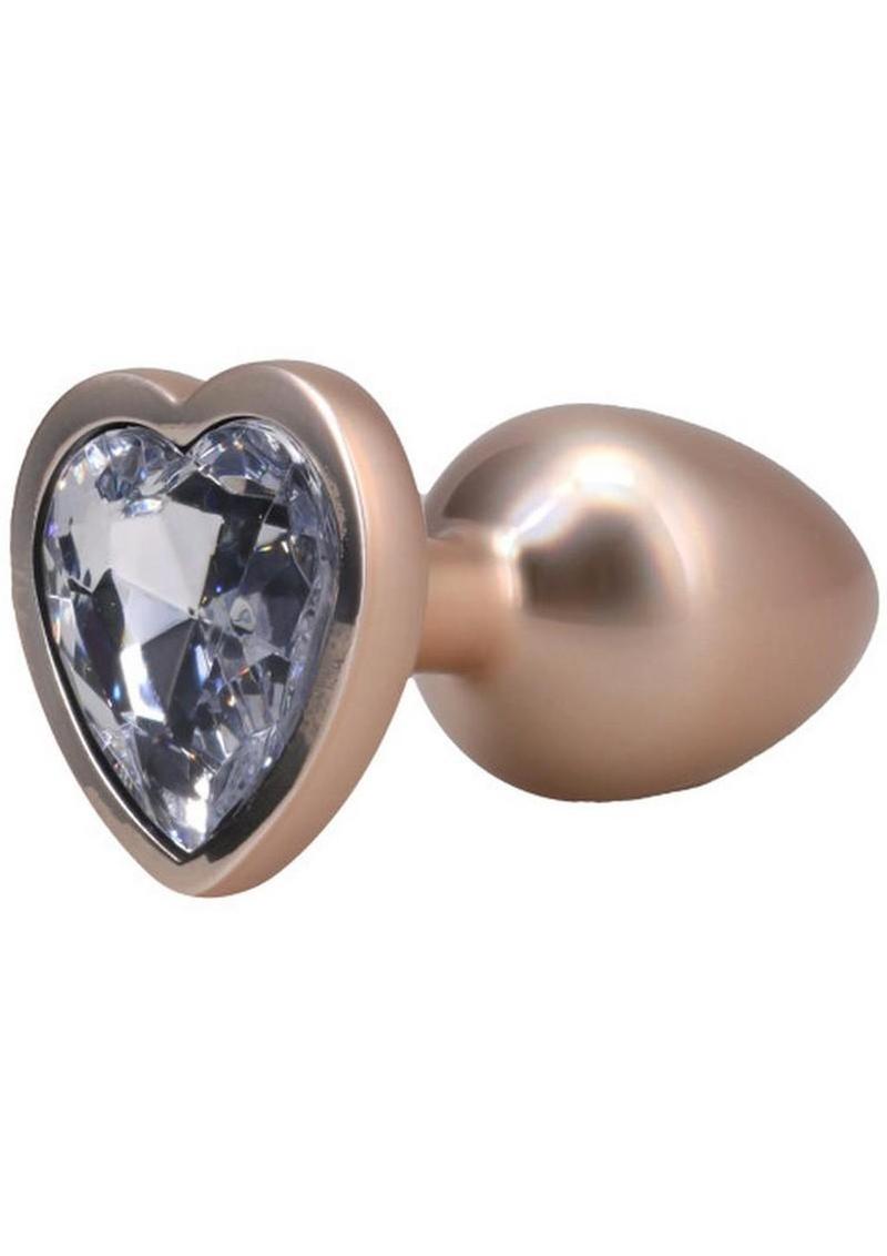 Booty Bling Heart Diamond Jeweled Wearable Metal Plug - Small - Gold