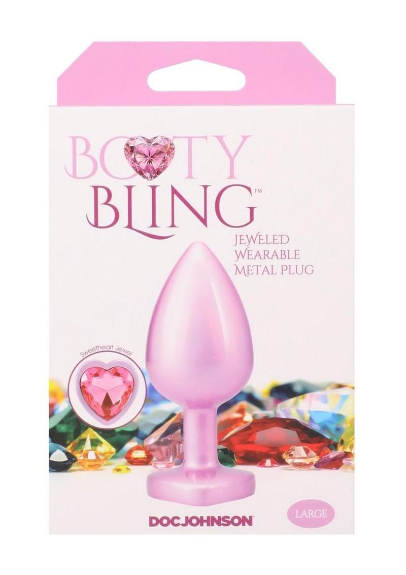 Booty Bling Heart Diamond Jeweled Wearable Metal Plug - Large - Pink