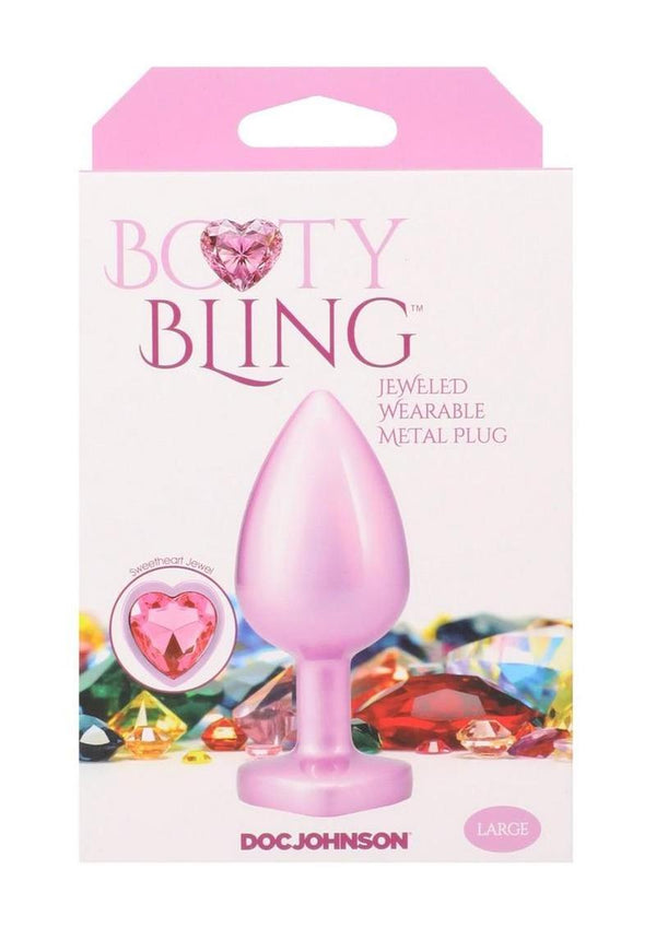 Booty Bling Heart Diamond Jeweled Wearable Metal Plug - Large - Pink