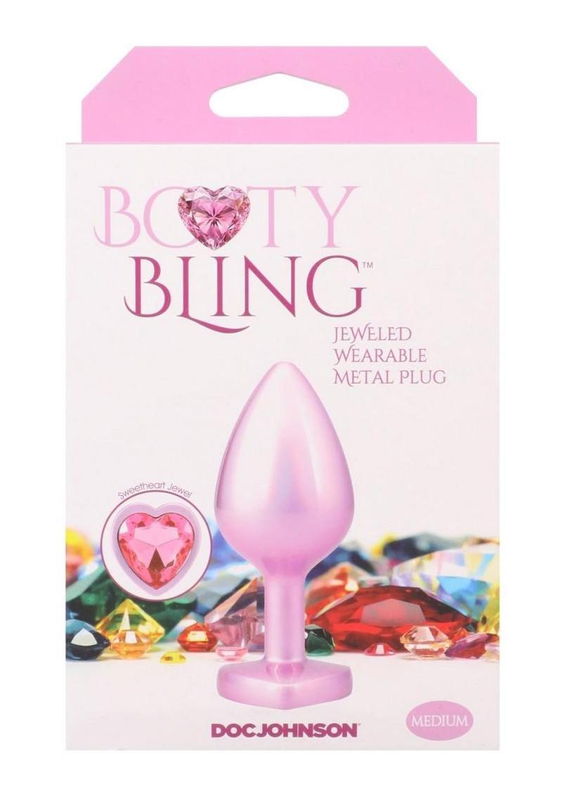 Booty Bling Heart Diamond Jeweled Wearable Metal Plug - Medium - Pink