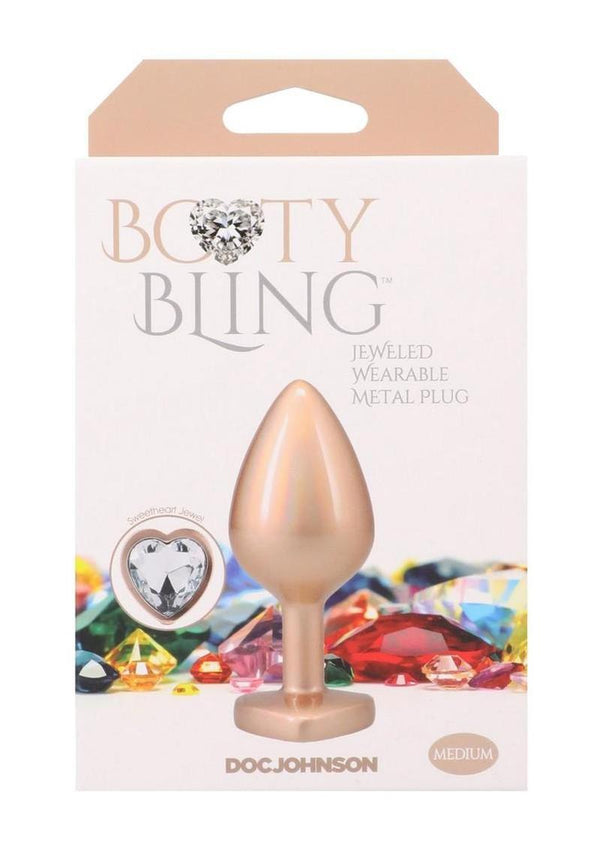 Booty Bling Heart Diamond Jeweled Wearable Metal Plug - Medium - Gold