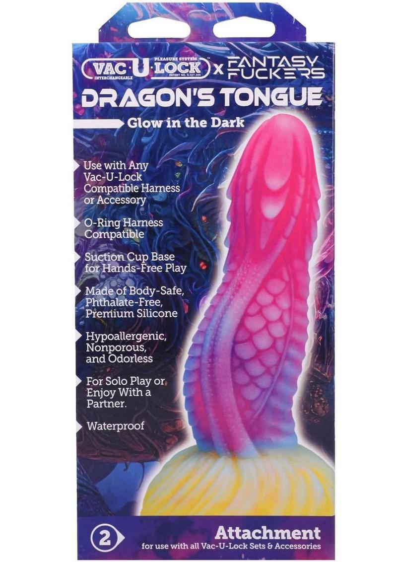 Vac-U-Lock Fantasy Fuckers Dragon's Tongue Glow in the Dark Silicone Dildo - Multicolor