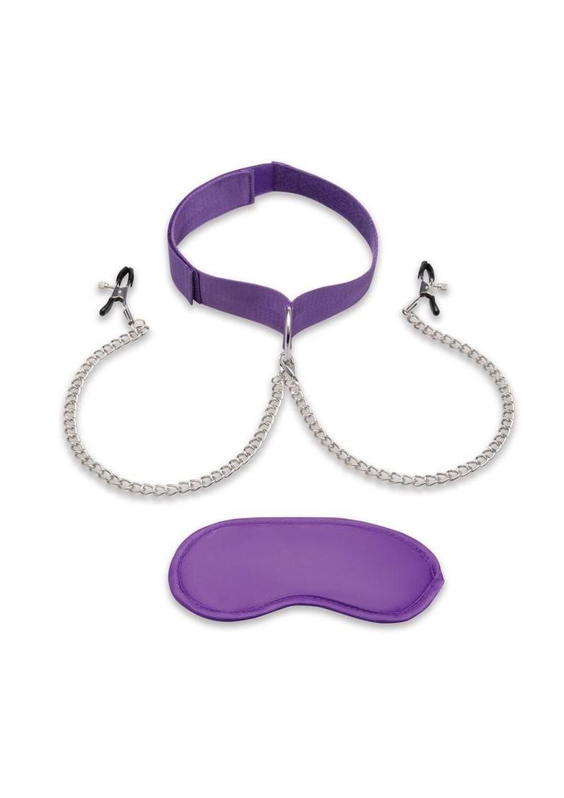 Lux Fetish Collar & Nipple Clamps - Purple
