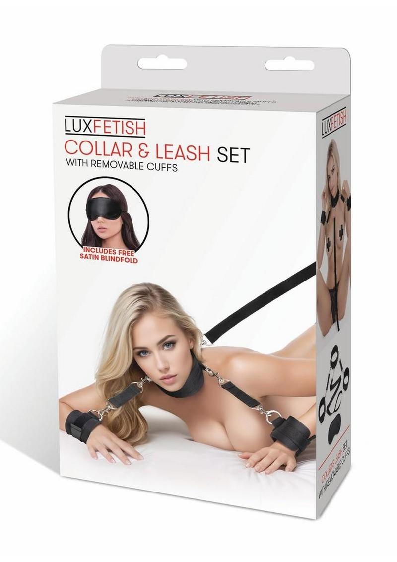 Lux Fetish Collar & Leash Set With Removable Cuffs - Black