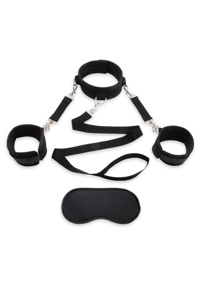 Lux Fetish Collar & Leash Set With Removable Cuffs - Black