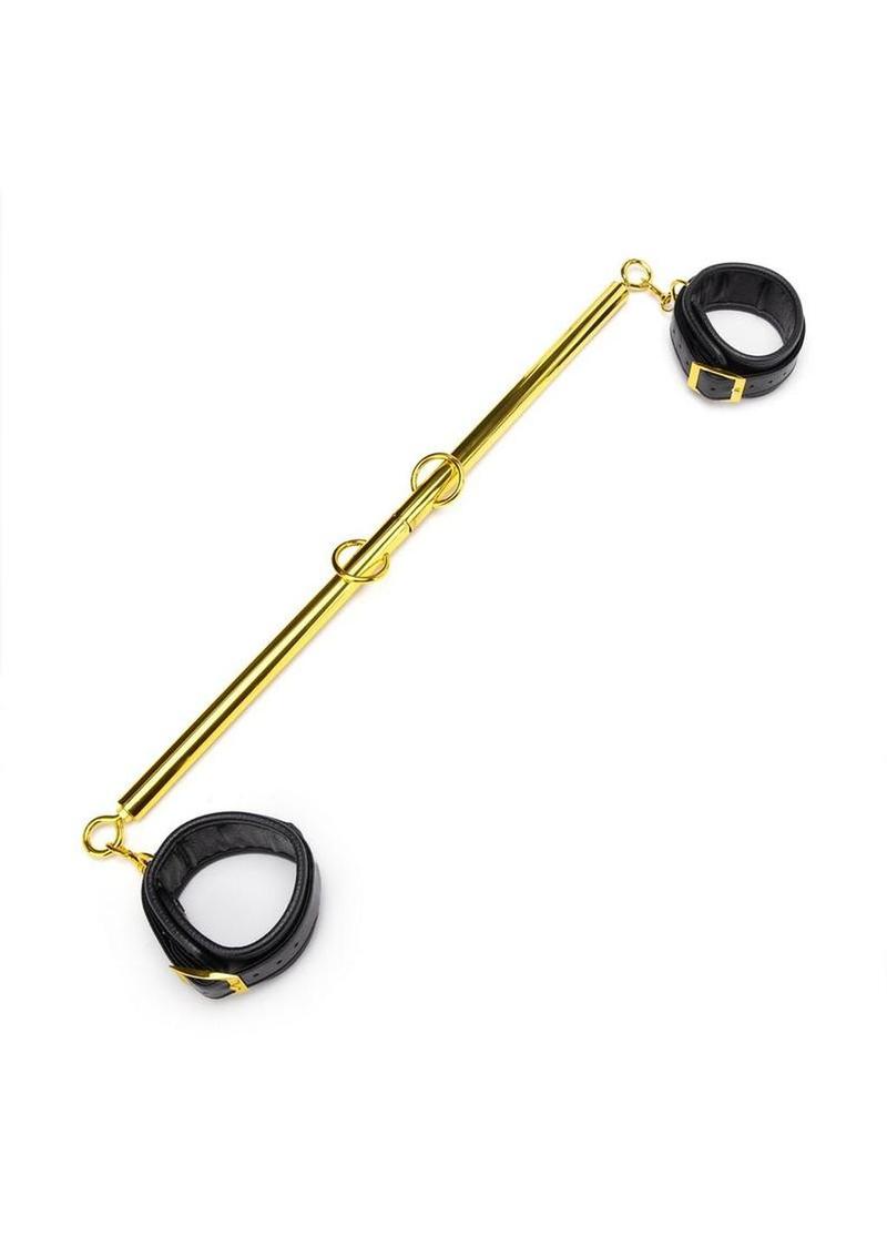 Lux Fetish Solid Gold Expandable Spreader Bar Set with Detachable Leatherette Cuffs - Black/Gold