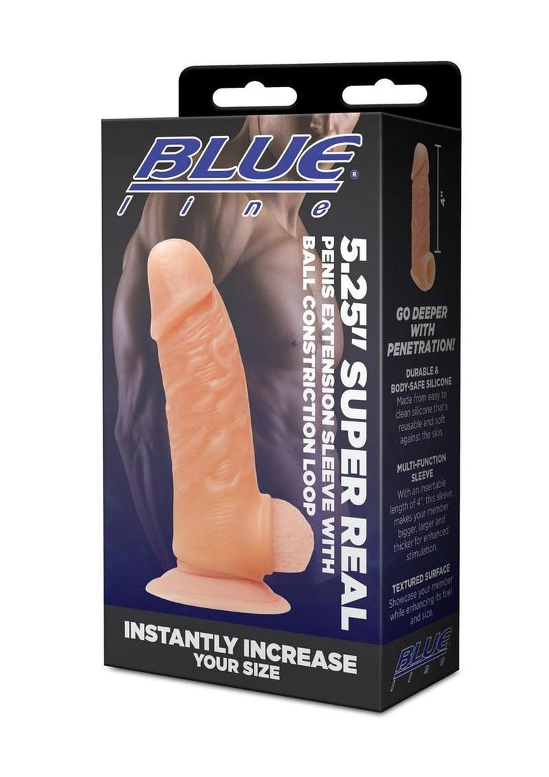 Blueline Super Real Penis Silicone Extension Sleeve with Ball Constriction Loop 5.25in - Vanilla