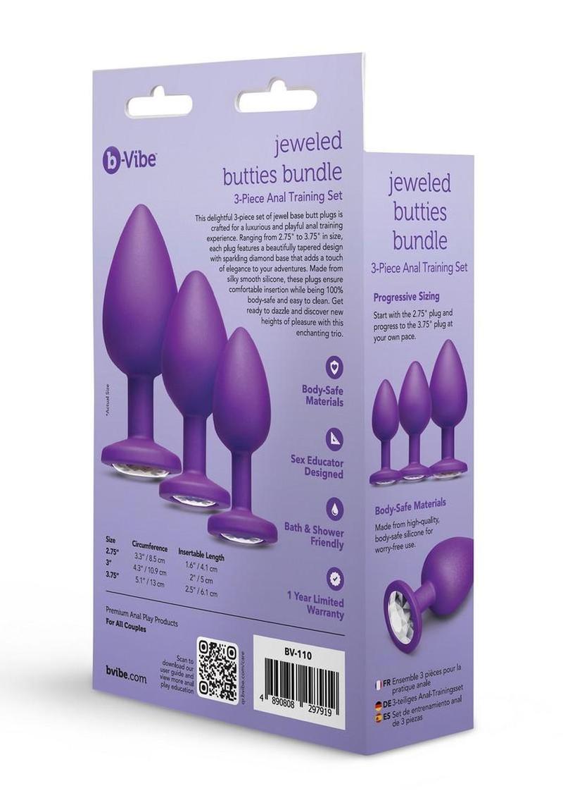B-Vibe Jewel Butties Bundle Silicone Anal Plug Set (3 Piece) - Purple