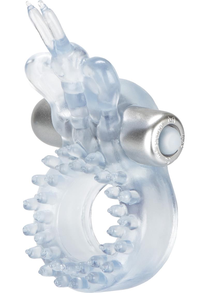 Couple's Enhancers Butterfly Ring Vibrating Cock Ring with Clitoral Stimulation - Clear