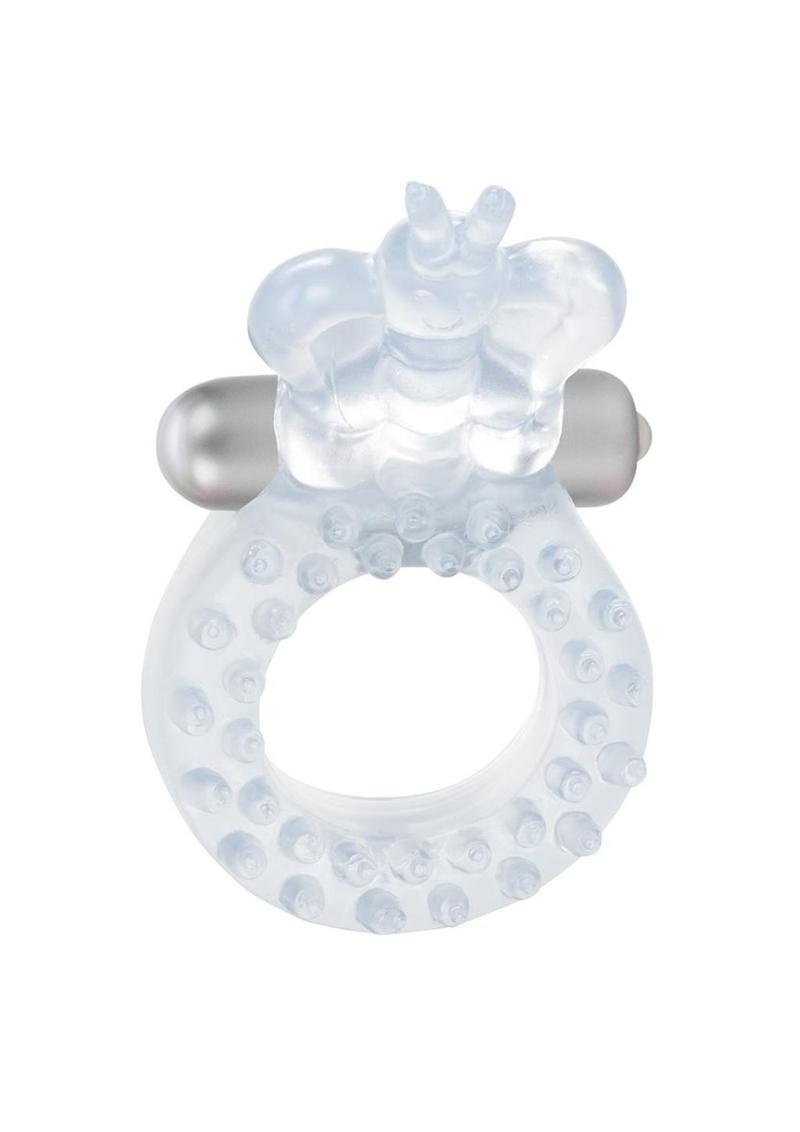 Couple's Enhancers Butterfly Ring Vibrating Cock Ring with Clitoral Stimulation - Clear