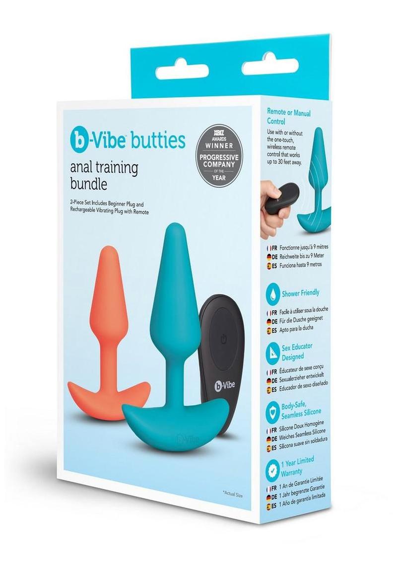 B-Vibe Butties Silicone Anal Training Set with Remote Control (2 Piece) - Teal/Orange