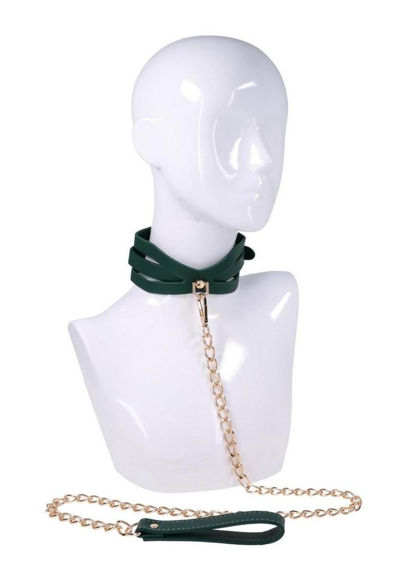 Sex & Mischief Indica Cutout Collar and Leash - Green/Gold