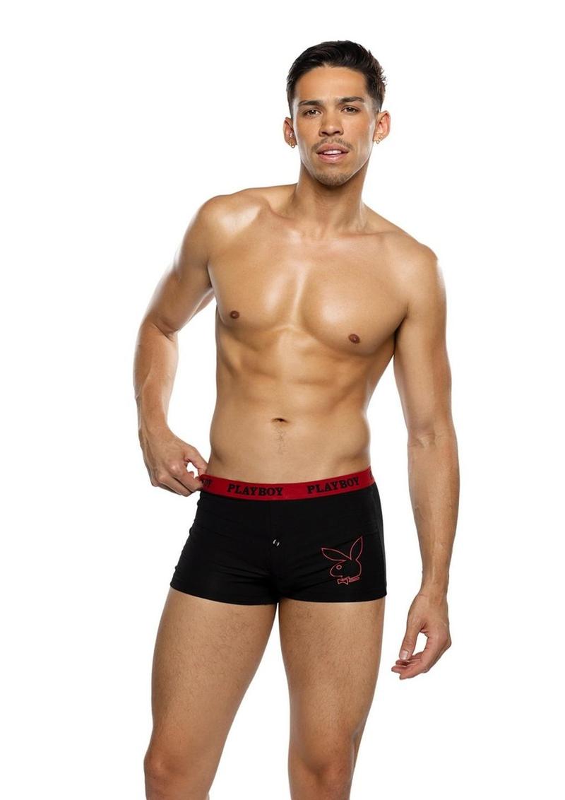 Playboy Men's Tuxedo Modal Boxer Briefs - Black/Red