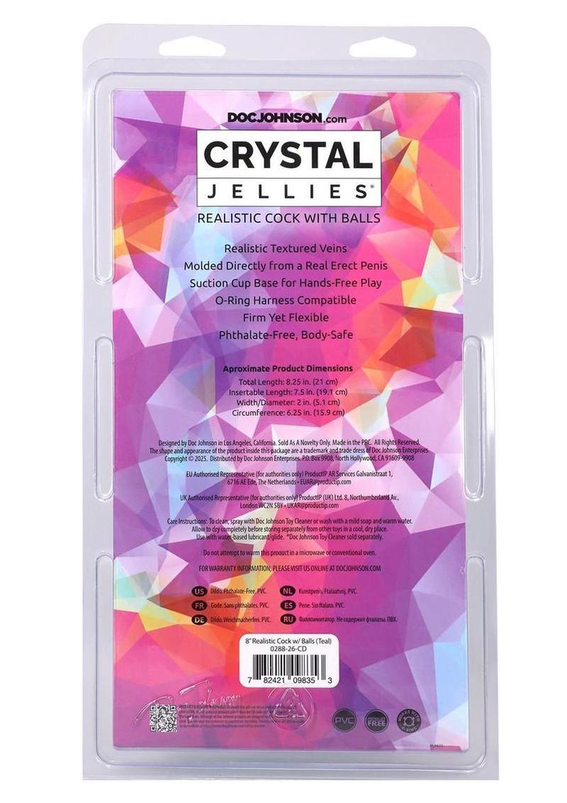 Crystal Jellies Realistic Dildo with Balls 8in - Teal