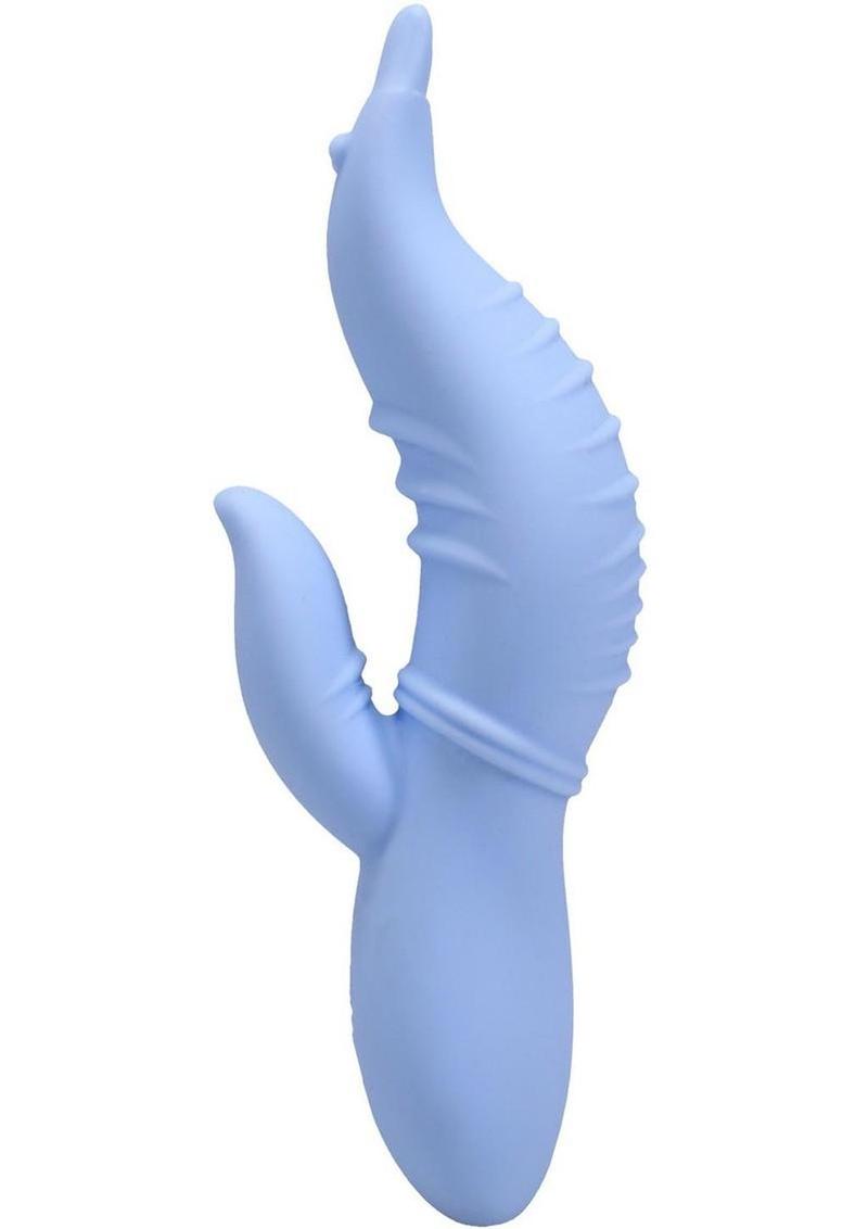 Polynesian Pleasures Into The C Seahorse Siren Rechargeable Silicone Rabbit Vibrator with Clitoral Stimulator - Blue