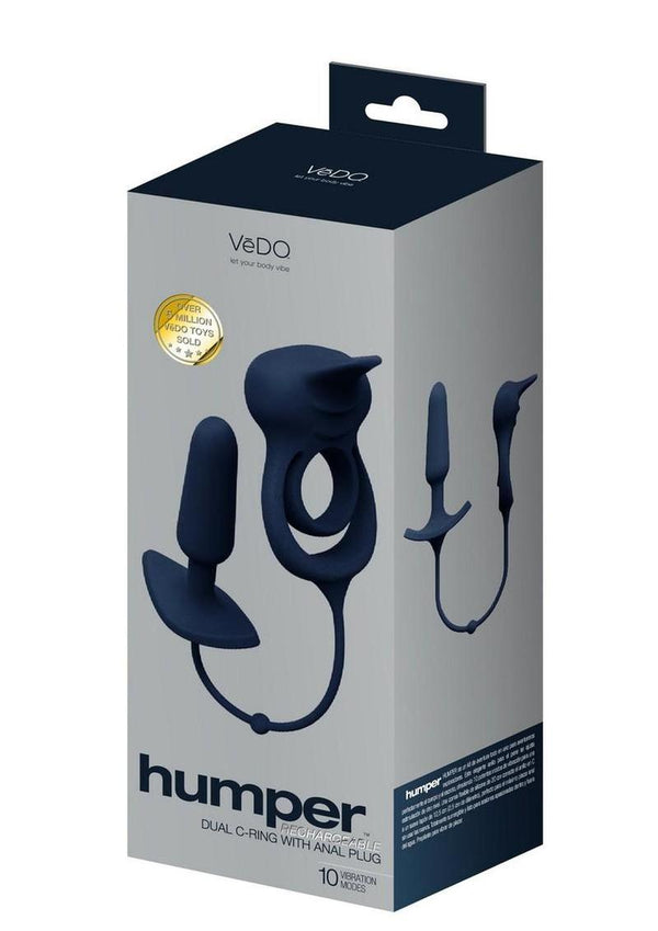 VeDo Humper Rechargeable Silicone Dual C-Ring with Anal Plug 5in - Black